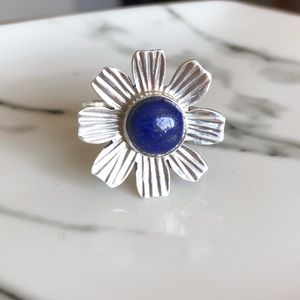 🆕 Ring Lapis Sterling Silver Flower Ring